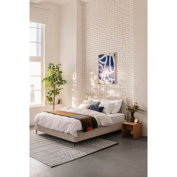 Beež polsterdatud kaheinimesevoodi koos madratsi ja voodipõhjaga 160x200 cm Noira Slim - Bonami Selection-image-1