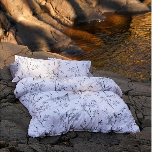 Valge/hall Renforcé puuvillast voodipesu üheinimesevoodile 140x200 cm White Floral - Mila Home Luxury-image-1