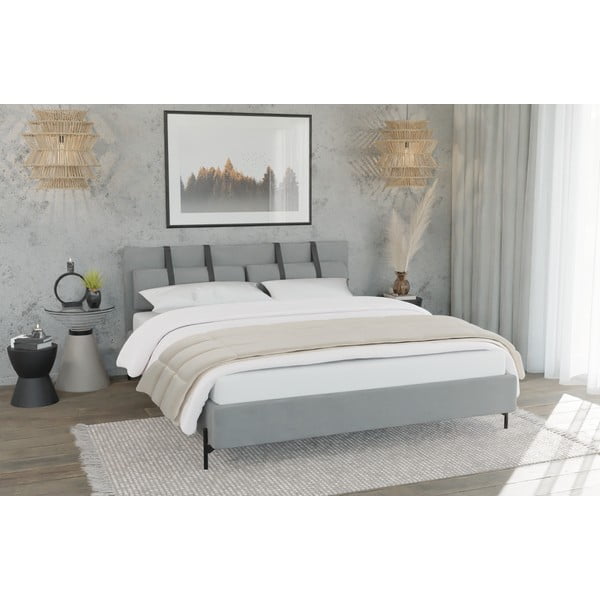 Helehall polsterdatud kaheinimesevoodi koos voodipõhjaga 140x200 cm Tulsa - Ropez-image-1