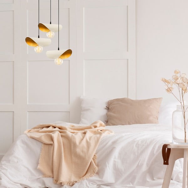 Valge/kuldne rippvalgusti metallist varjuga - Opviq lights-image-1