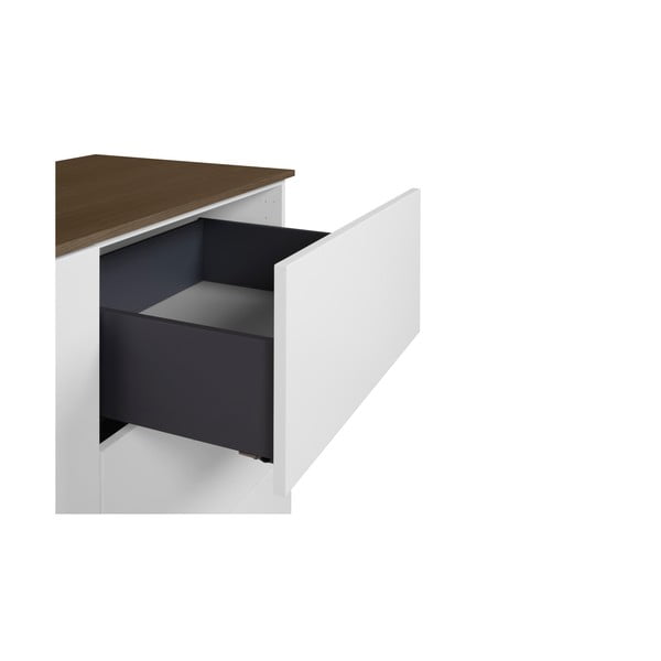 Bílá komoda s deskou v dekoru ořechového dřeva se 3 šuplíky a 2 dveřmi TemaHome Join-image-4