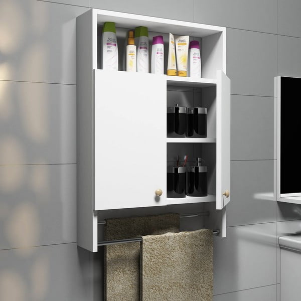 Valge vannitoa kapp koos rätikuhoidjaga, vannitoa kapp - Puqa Design-image-2