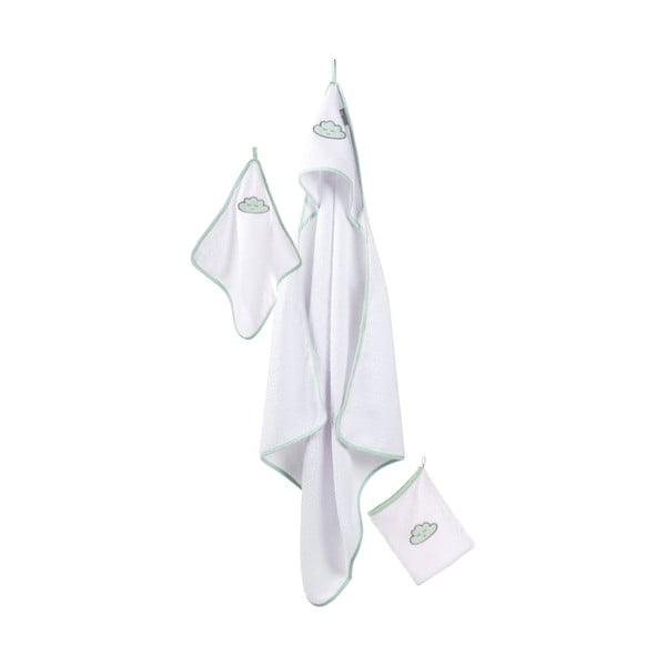 Valge puuvillane kapuutsiga laste rätik 80x80 cm Happy Cloud - Roba