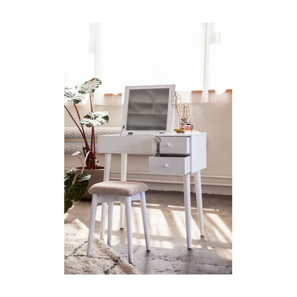 Valge garderoobilaud koos peegli, ehtekarbi ja 2 sahtliga Beauty - Bonami Essentials-image-3