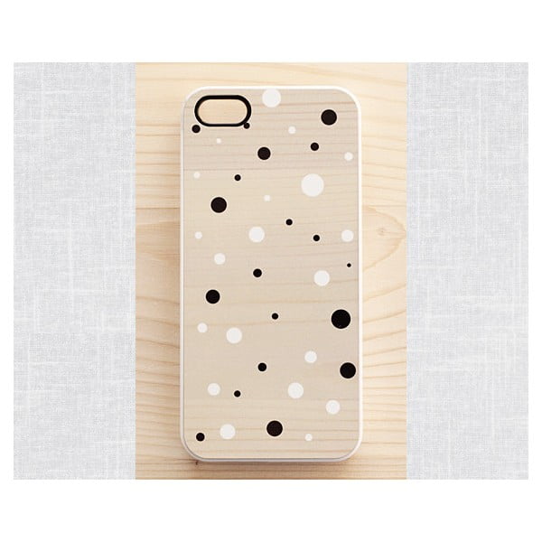 Obal na iPhone 4/4S, Black&White Dots on Wood/White