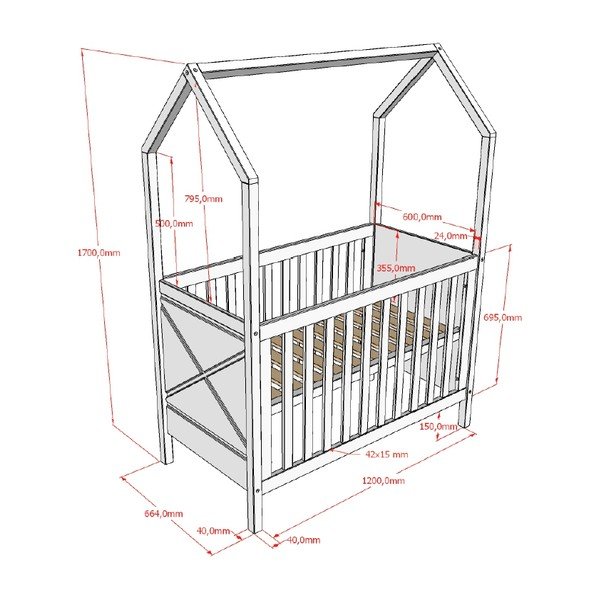 Männipuidust reguleeritava kõrgusega võrevoodi 60x120 cm Scott - Vipack-image-3