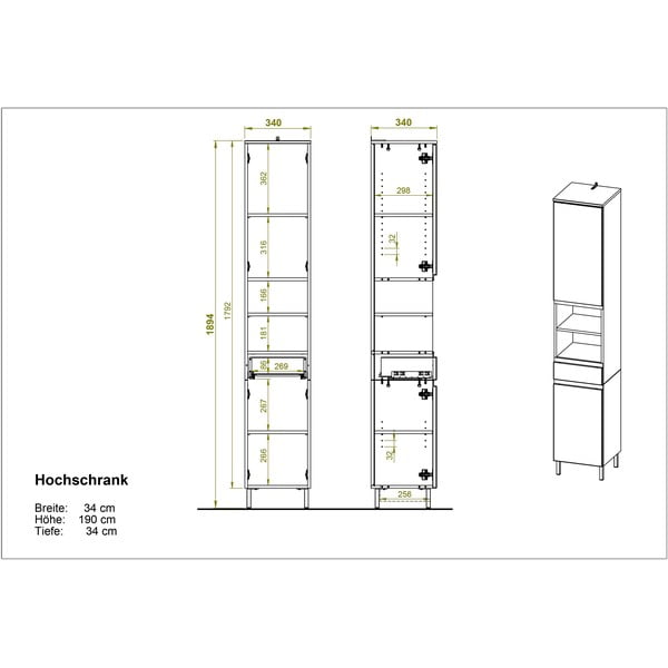 Valge kõrge vannitoakapp tammepuidust 34x190 cm Torrance - Germania-image-3