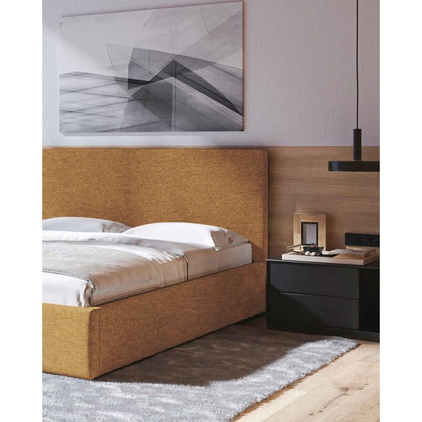 Kollane polsterdatud kaheinimesevoodi koos voodipõhja ja panipaigaga 180x200 cm Bufo - MESONICA-image-4