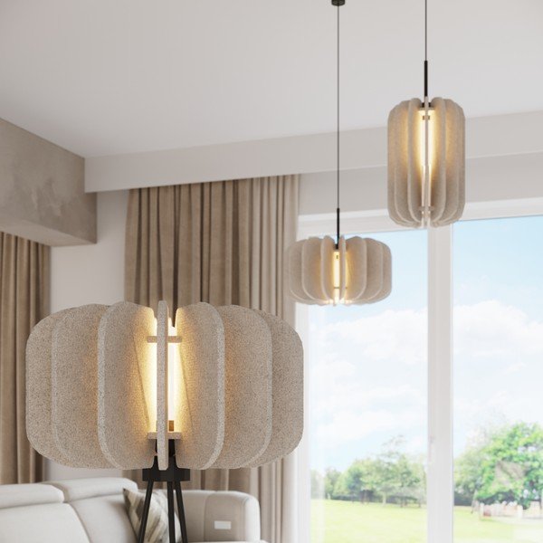 Beež metallist ripplamp tekstiilist varjuga, ø 45 cm Elom - Sollux-image-2