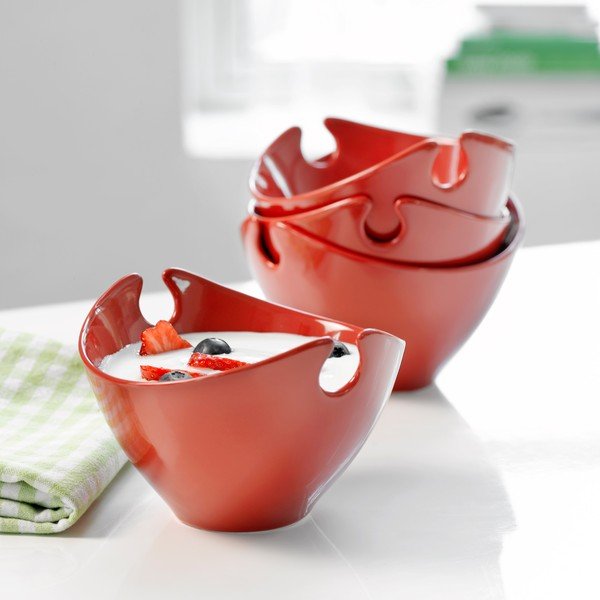 Sada 4 ks červených porcelánových misek Steel Function Milano