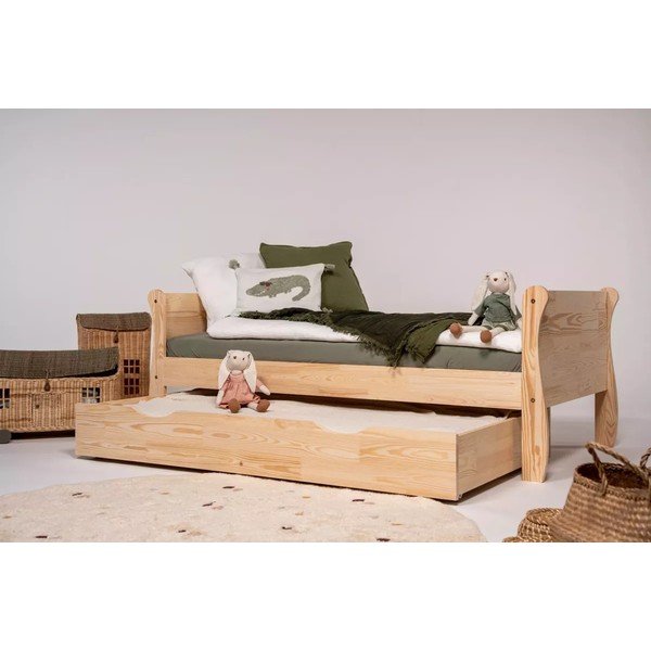 Männipuidust lastevoodi koos panipaiga, voodipõhja ja väljatõmmatava osaga 100x200 cm Roma - Adeko-image-1