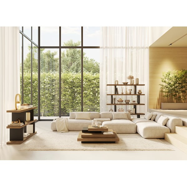 Pruun-must raamaturiiul pähklipuu dekooriga 163x172 cm Step - TemaHome-image-1