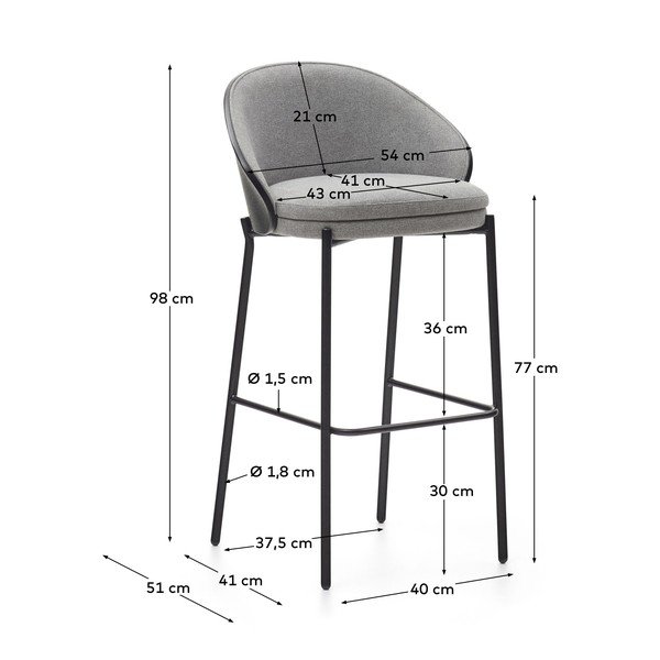 Must-hall baaritool (istme kõrgus 77 cm) Eamy - Kave Home-image-3
