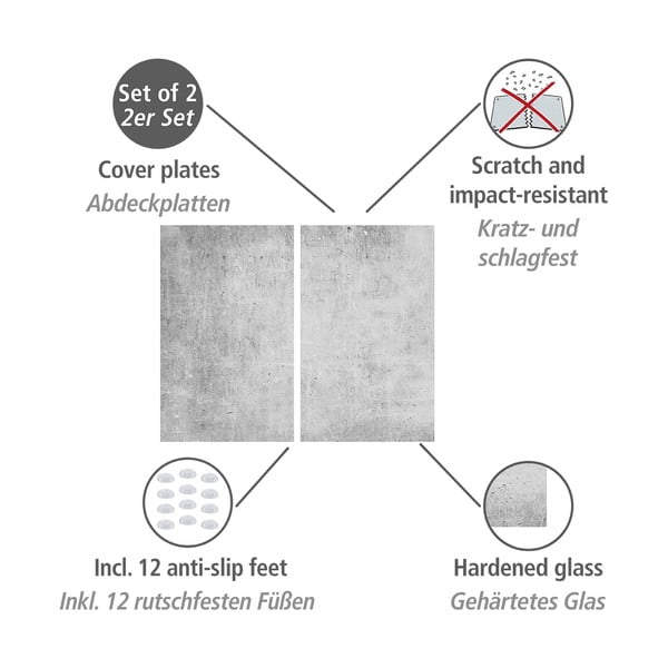 Karastatud klaasist katte komplekt pliidi äärde 2tk 52x30 cm Concrete - Allstar-image-3