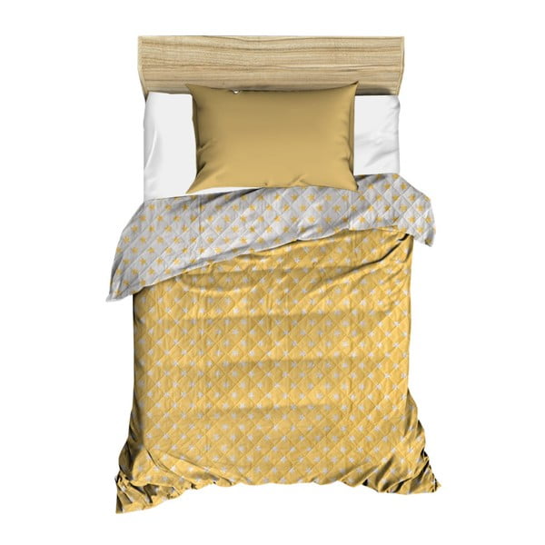 Žlutý prošívaný přehoz přes postel Dots, 160 x 230 cm