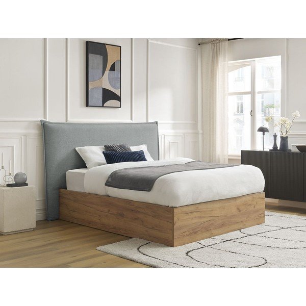 Helehall polsterdatud/puitlaastplaadist kaheinimesevoodi panipaigaga ja liistudest raamiga 180x200 cm Charlie - Bobochic Paris-image-1
