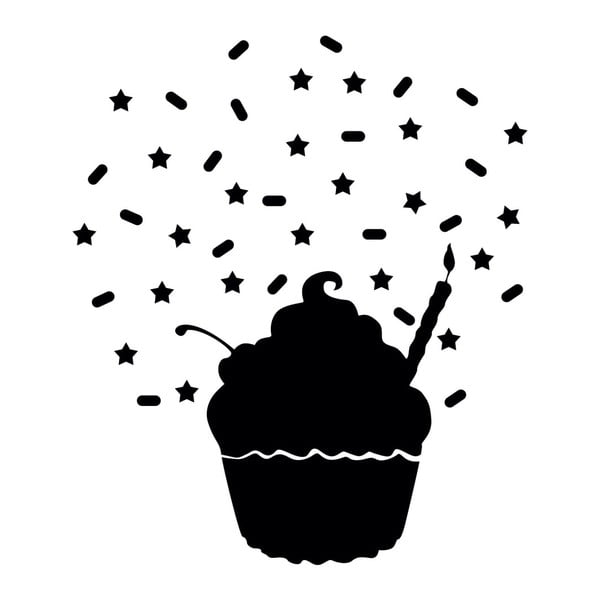 Černá nástěnná popisovací samolepka Chalk Birthday Cupcake