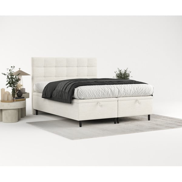 Kreemvalge polsterdatud kaheinimesevoodi koos panipaigaga 160x200 cm Senses - Maison de Rêve-image-4