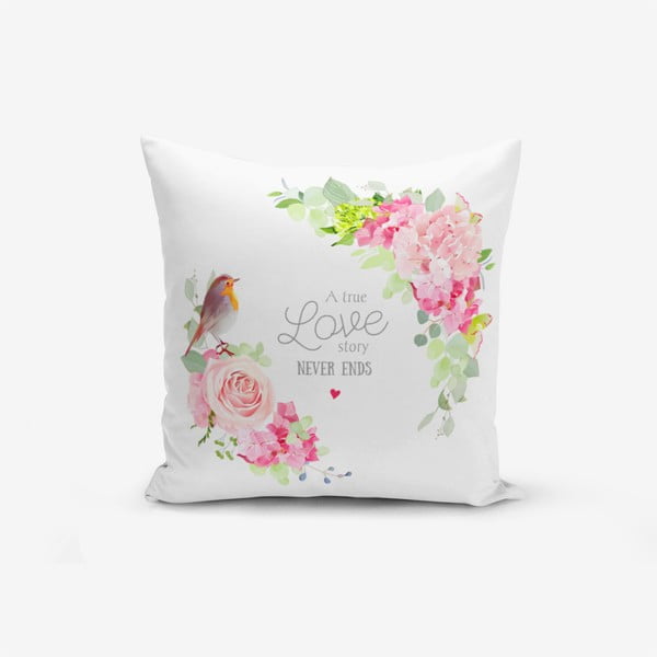 Puuvillasegust padjapüürileht Bird A True Love Story, 45 x 45 cm - Minimalist Cushion Covers