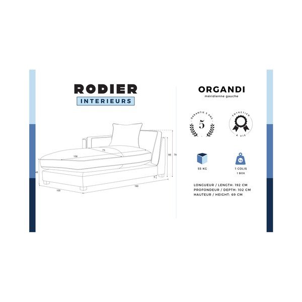 Petrolejově modrá lenoška s opěrkou na pravé straně a krémovými lemy Rodier Organdi-image-2