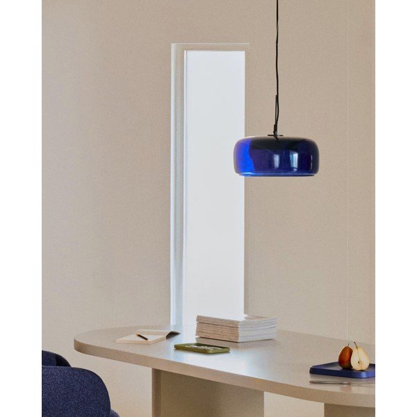 Tumesinine LED-rippvalgusti klaasist varjuga ø 38 cm Reig - Kave Home-image-3