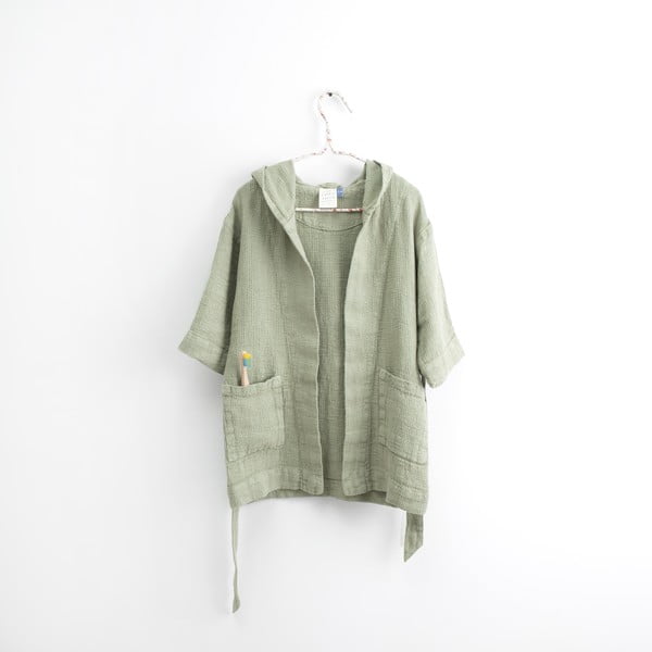 Laste roheline linasest riidest Nature hommikumantel, suurus 104 - 116 - Linen Tales