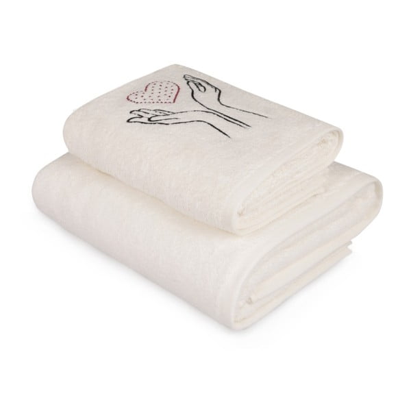 Set bílého ručníku a bílé osušky s barevným detailem Madame Coco Amour