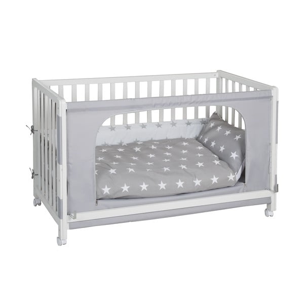 Valge ratastel võrevoodi koos varikatusega 60x120 cm Little stars - Roba-image-1