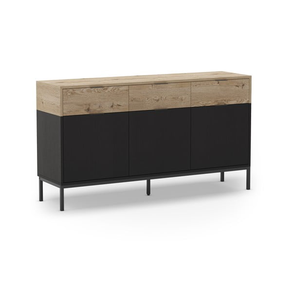 Madal kummut tammedekooriga must-puiduvärvi 150x80 cm Marion - Marckeric-image-2