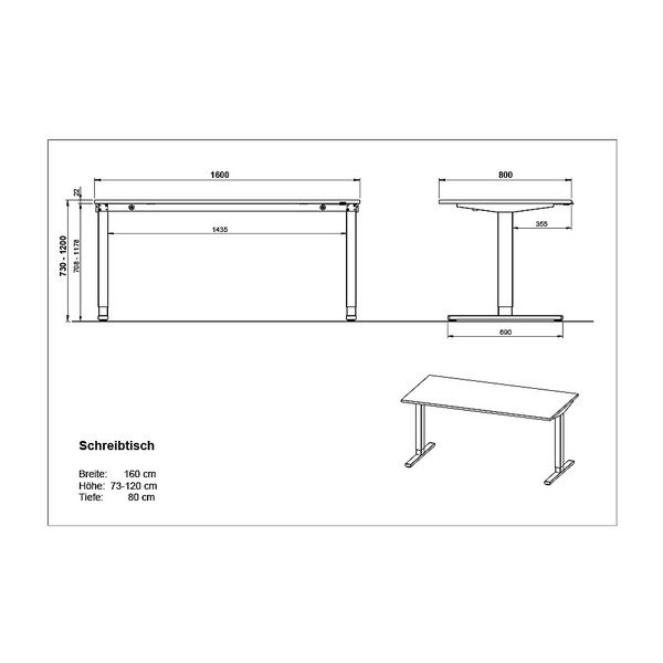 Elektriliselt reguleeritava kõrgusega tammedekooriga töölaud 80x160 cm Lissabon – Germania-image-3