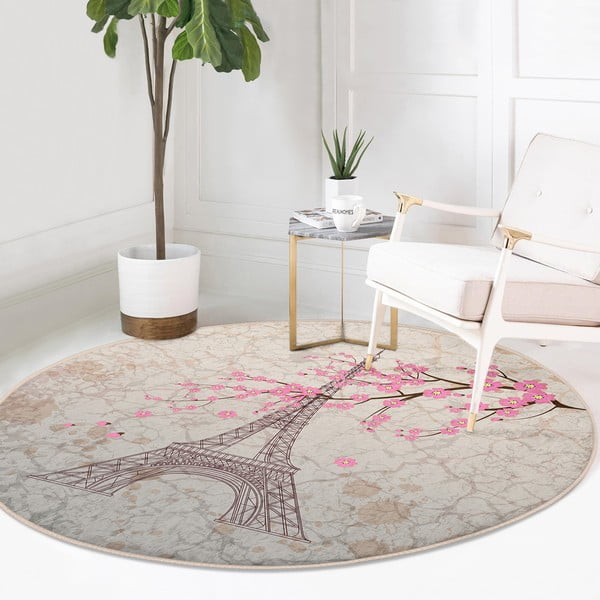 Heleroosa pestav ümmargune vaip, sobitub robottolmuimejaga ø 120 cm Comfort - Mila Home-image-3