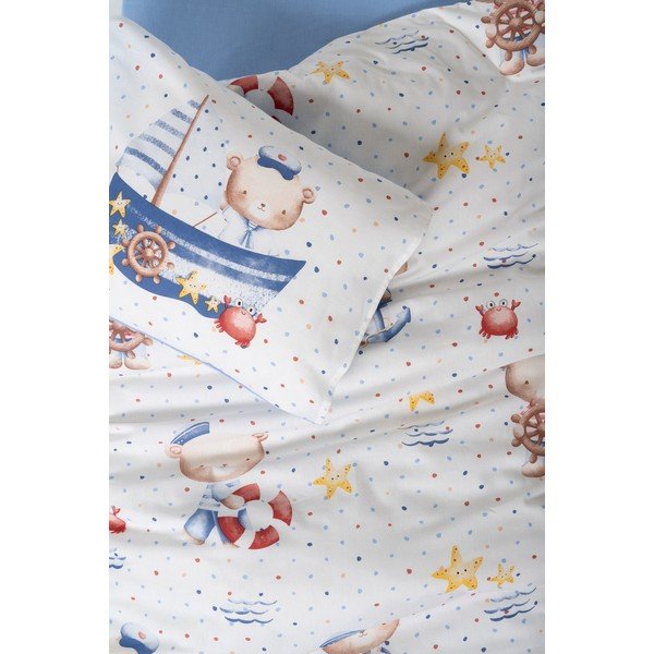 Valge-sinine Renforcé puuvillast 4-osaline laste voodipesu komplekt 100x150 cm Seaman - Mijolnir-image-2