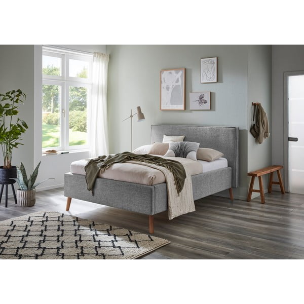 Helehall polsterdatud kaheinimesevoodi koos voodipõhjaga 140x200 cm Riva – Meise Möbel-image-1