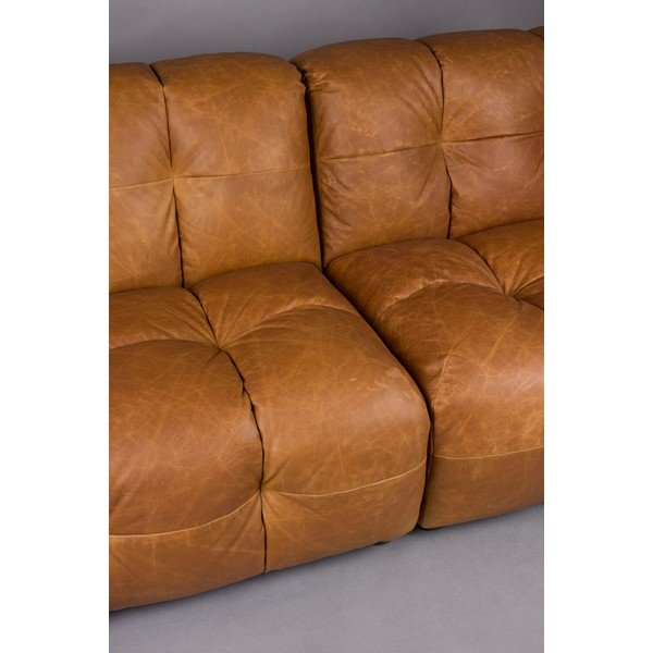 Konjakipruun nahkdiivan 264 cm Hackman - Dutchbone-image-1