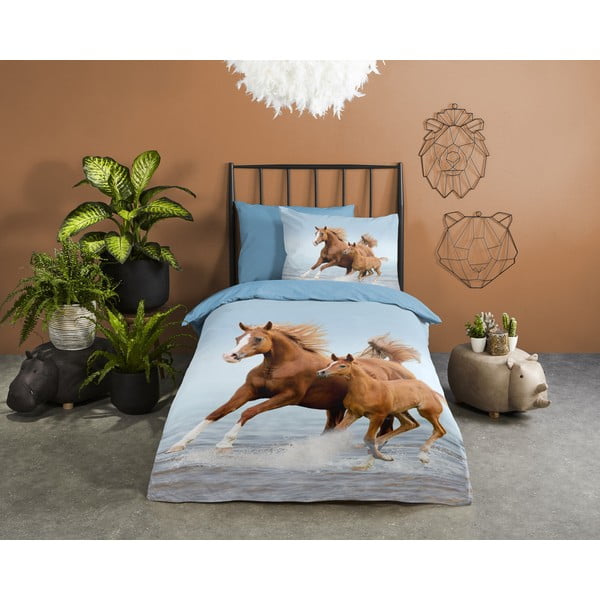 Sinine puuvillane laste voodipesu üheinimesevoodile 140x200 cm Free - Good Morning-image-1