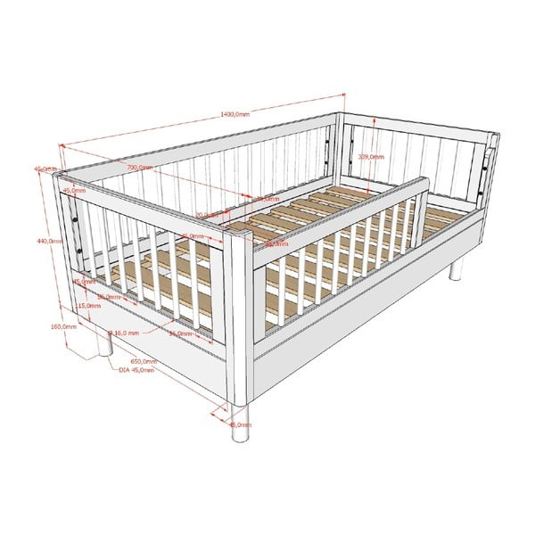 Valge pöögipuidust võrevoodi 70x140 cm Forrest - Vipack-image-2