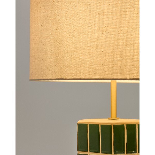 Roheline/kreem laualamp tekstiilist varjuga (kõrgus 61,5 cm) Rue - Kave Home-image-3