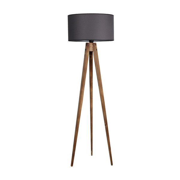 Must-pruun põrandavalgusti tekstiilist varjuga (kõrgus 153 cm) Tripod - Opviq lights