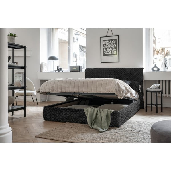 Must polsterdatud kaheinimesevoodi koos voodipõhja ja panipaigaga 160x200 cm Sleepy Luna - Miuform-image-1