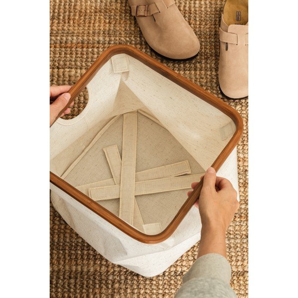 Kreem kangast hoiukast 30x30x30 cm Bamboo/Linen Cube - Bigso-image-3