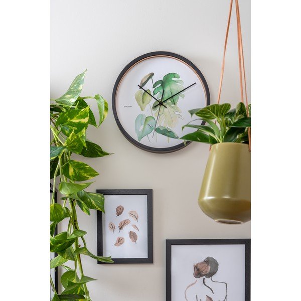 Roheline ja valge seinakell mustas raamis Monstera, ø 26 cm - Karlsson-image-1