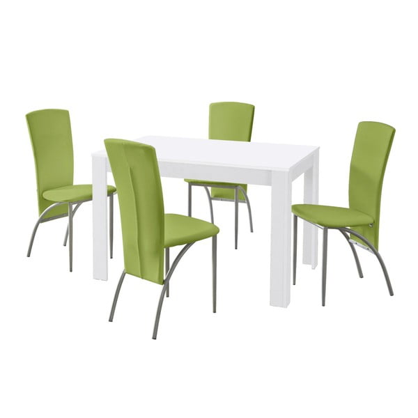 Set jídelního stolu a 4 zelených jídelních židlí Støraa Lori Nevada White Green