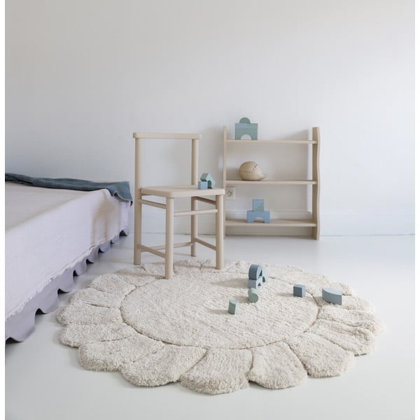 Kreem käsitsi kootud puuvillane pestav laste vaip ø110 cm Gabrielle - Nattiot-image-3