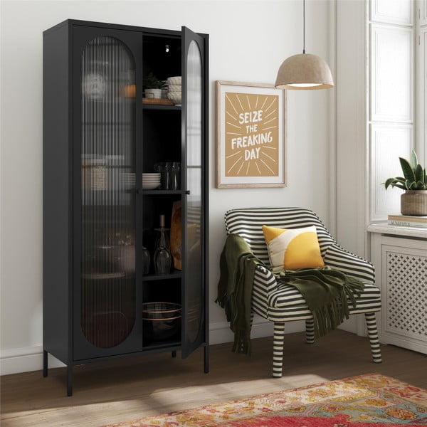 Must metallist vitriinkapp 80x186x40 cm Luna - Støraa-image-1