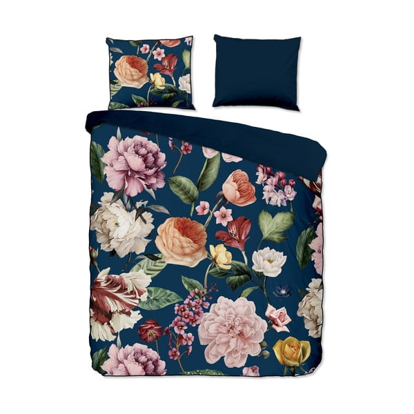 Tumesinine pikendatud satiin-puuvillast voodipesu kaheinimesevoodile 200x220 cm Fiori - Descanso