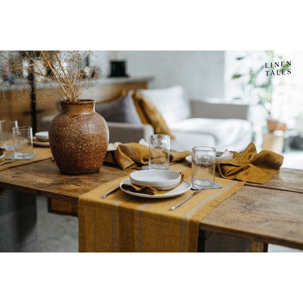 Linane linik 200x200 cm Amber Bronze Stripes - Linen Tales-image-4