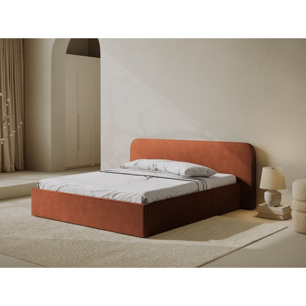 Tellisevärvi polsterdatud kaheinimesevoodi koos panipaiga ja voodipõhjaga 140x200 cm Elizabeth - Micadoni-image-1