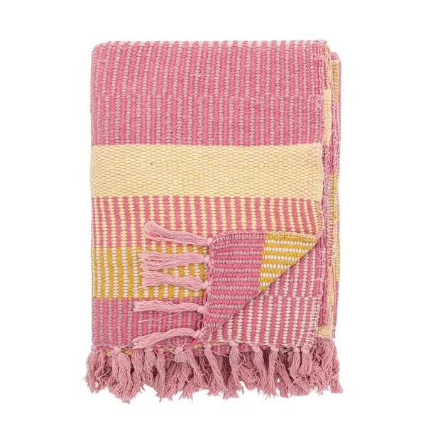 Kollane/roosa taaskasutatud puuvillast tekk 130x160 cm Isnel - Bloomingville-image-4