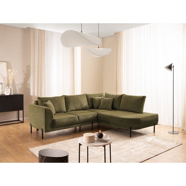 Roheline šenillist nurgadiivan (parem nurk/L-kujuline) Mauris - Ropez-image-1