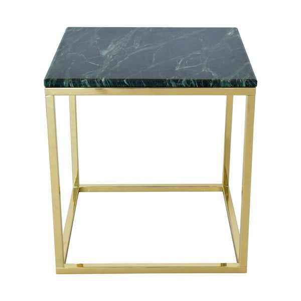 Odkládací stolek s podnožím ve zlaté barvě a zelenou mramorovou deskou RGE Accent